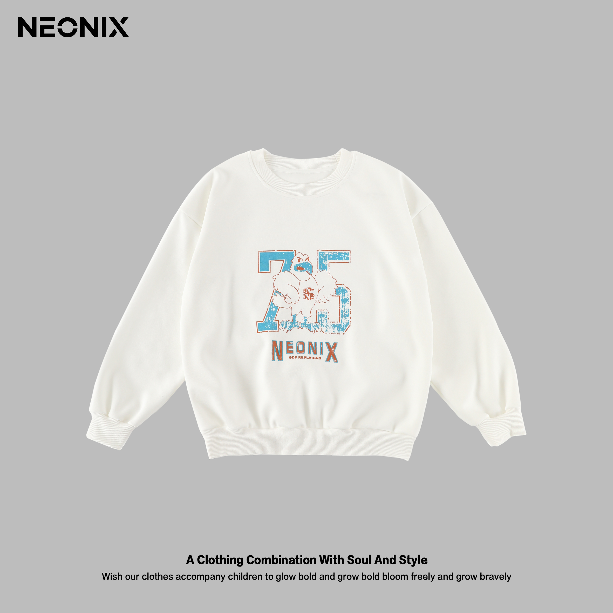 NEONIX秋季新款圆领卫衣美式卡通做旧印花中大童SY003