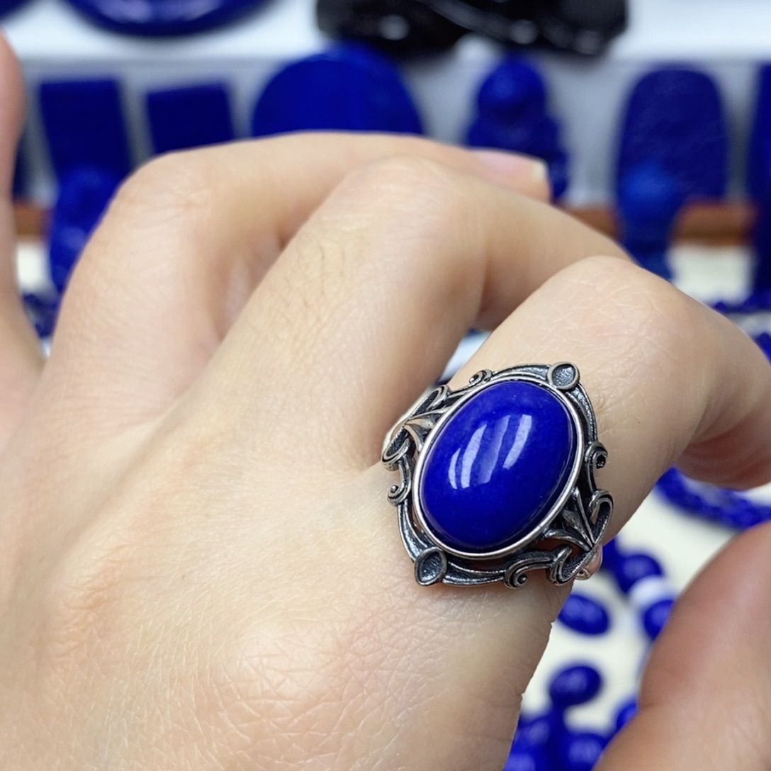 青金石戒指银S925镶嵌