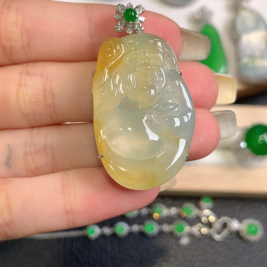 翡翠18K金镶嵌吊坠(不含链)