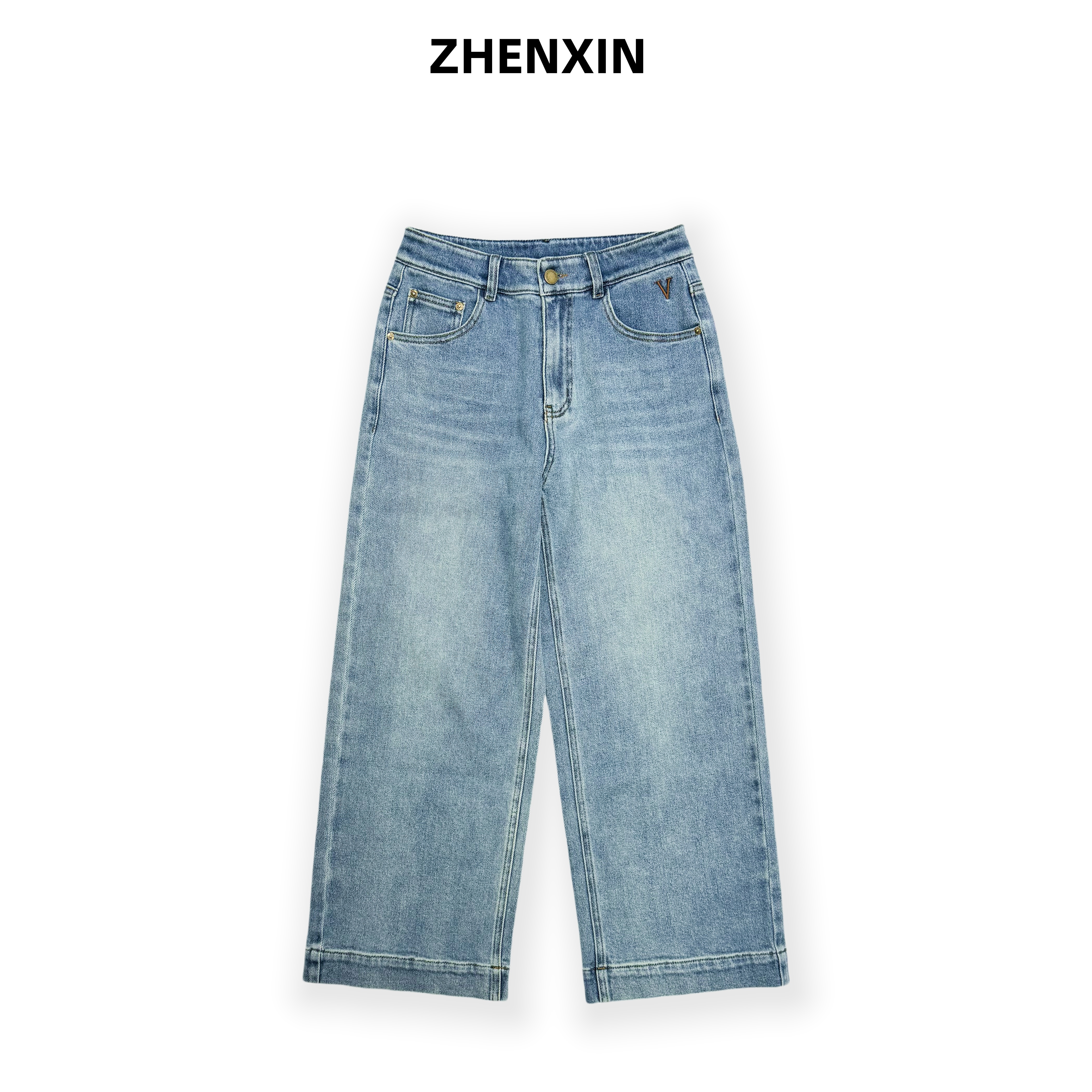 牛仔裤九分裤经典浅蓝高腰显瘦高腰