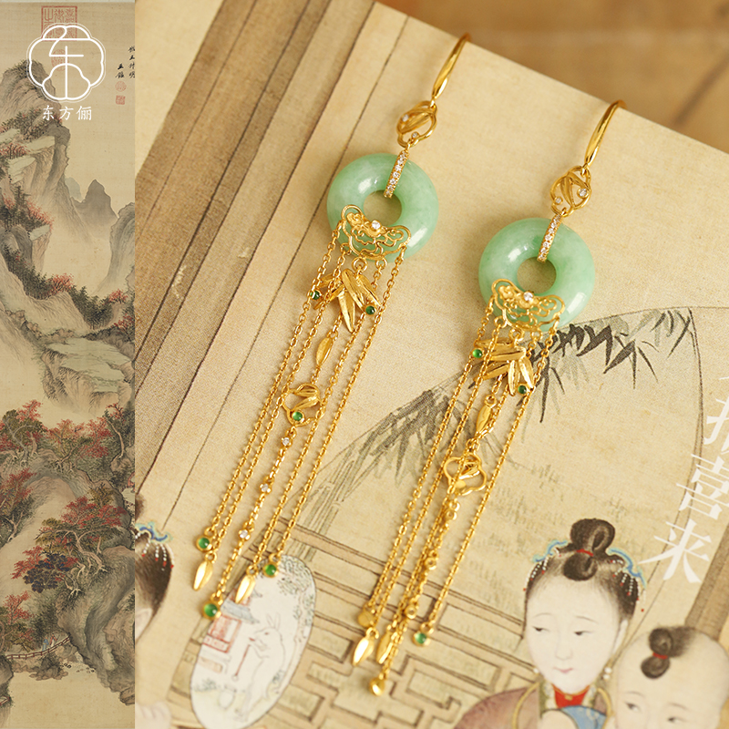 东方俪DOFUNLY【春语柔】翡翠18K金平安扣流苏设计款耳坠FCEZ浮岚