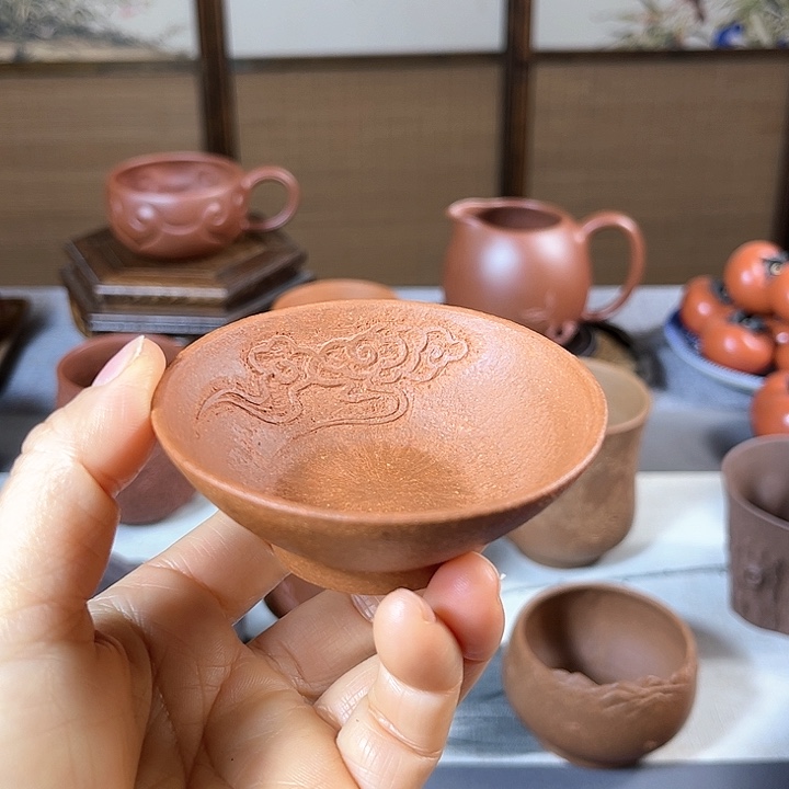 紫砂茶杯全手工主人杯黄降坡30目容量50