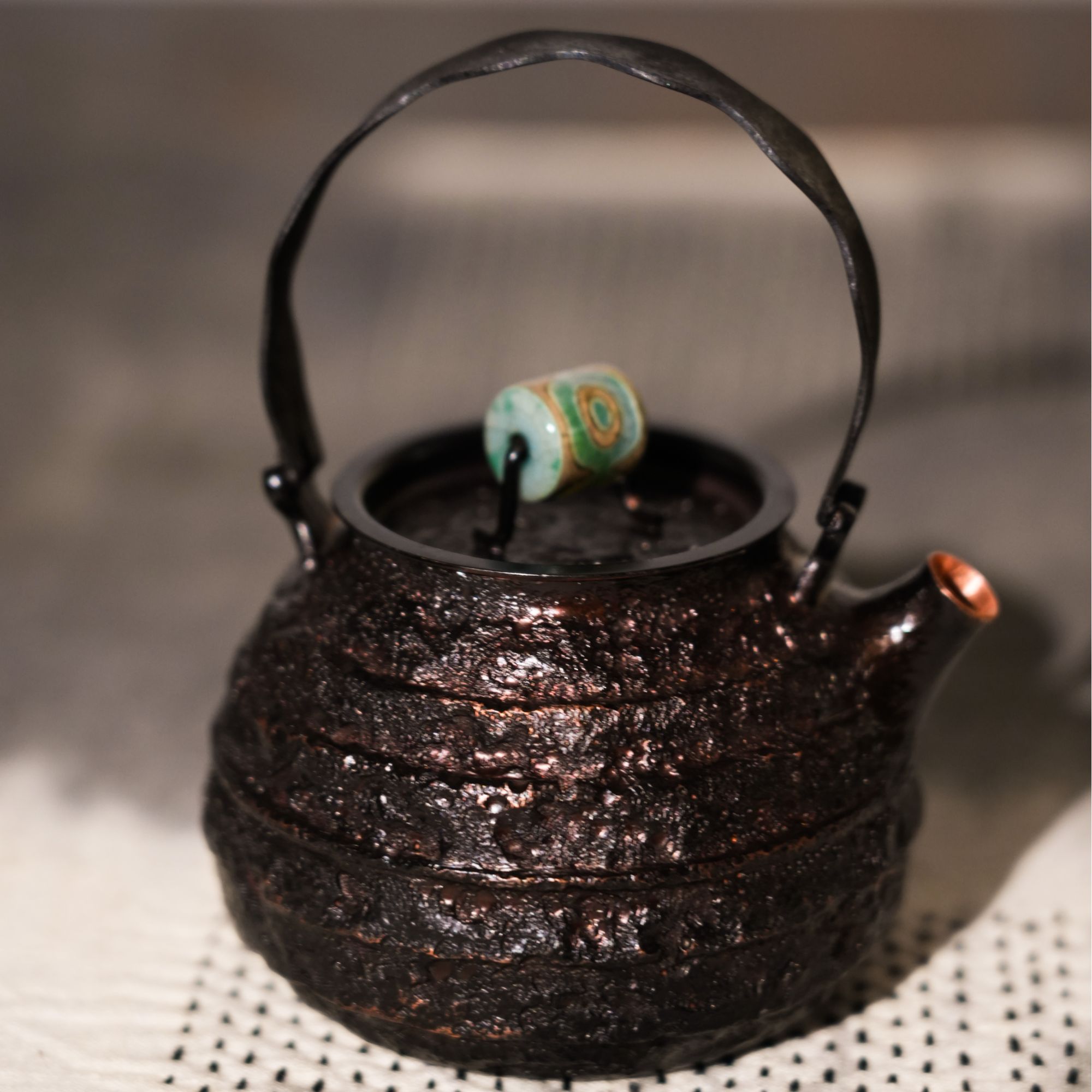 提梁锯钉线圈壶茶具手工铜壶泡茶壶梯田壶