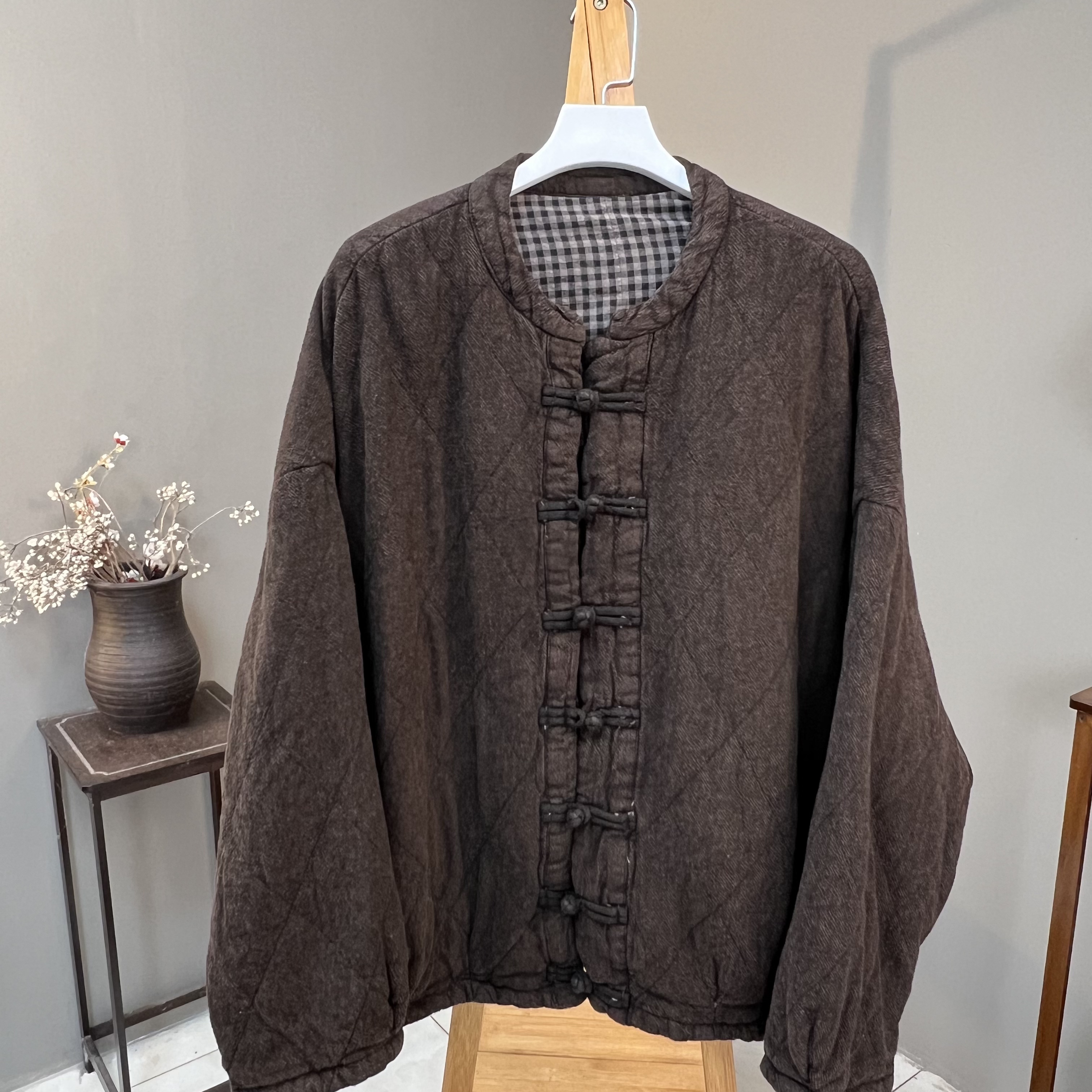 明禾）棉衣短款加棉盘扣款  100  亚麻（衣长64胸围160）