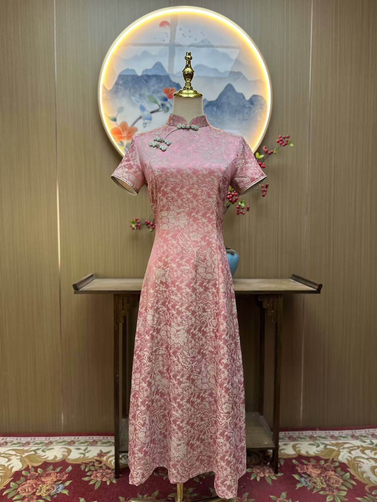 画卷紫红 日常福禄扣气质文艺国风优雅长款改良奥黛旗袍
