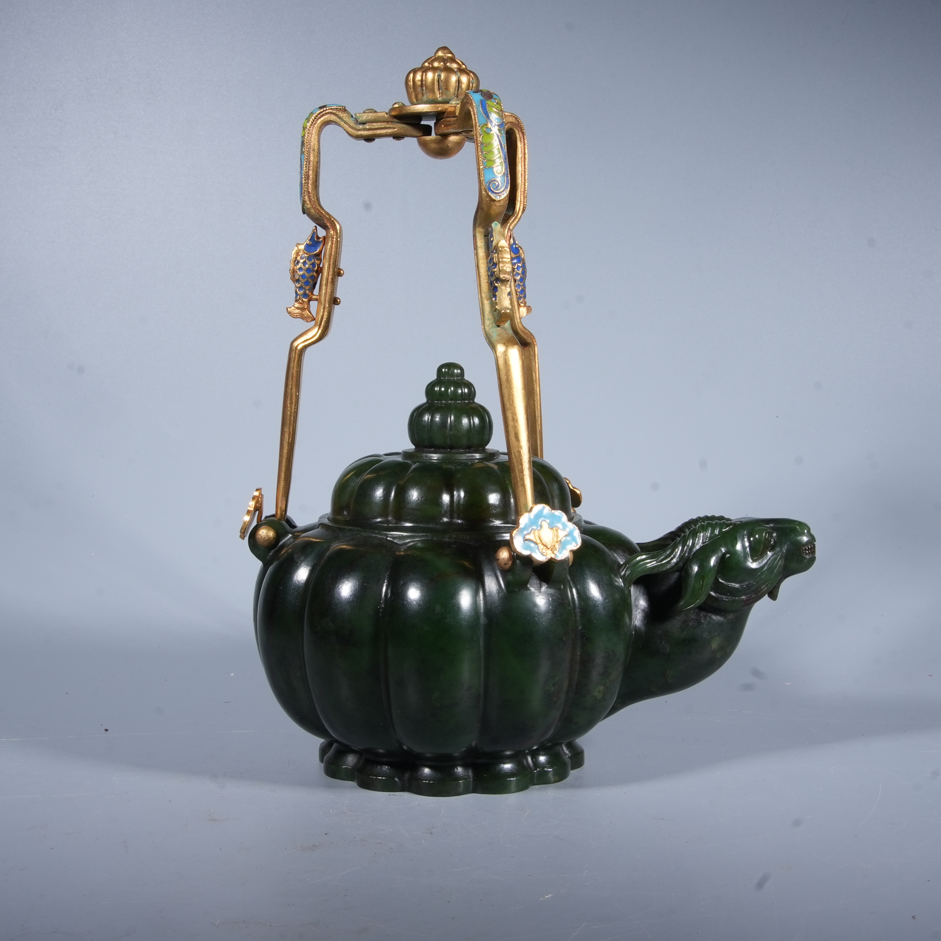 Tgz30 清代和田玉（碧玉）提梁壶