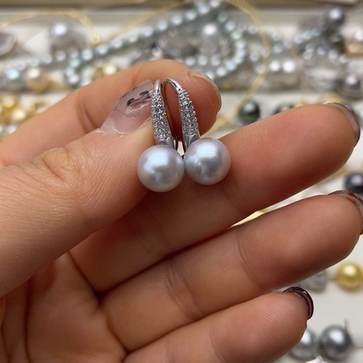 海水珍珠耳饰银S925镶嵌