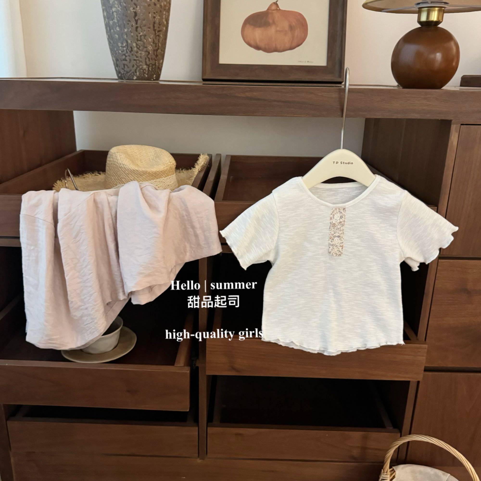 【甜品起司】超美！韩国童装女宝宝碎花T恤短袖廓形裤洋气时髦套装