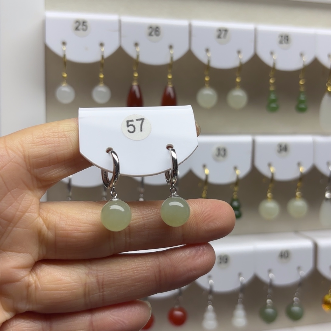 和田玉银S925镶嵌耳饰