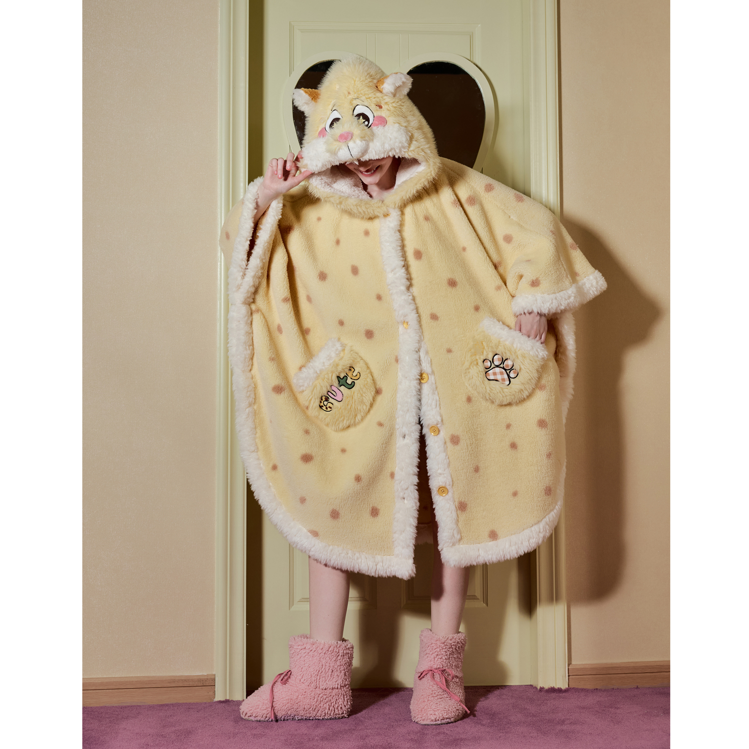 【Gukoo/果壳】疯狂动物城联名秋冬款保暖连帽可外穿女士睡袍家居服