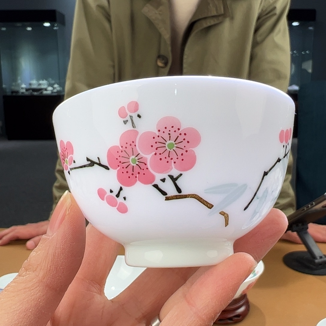 瓷翠竹红梅直口杯