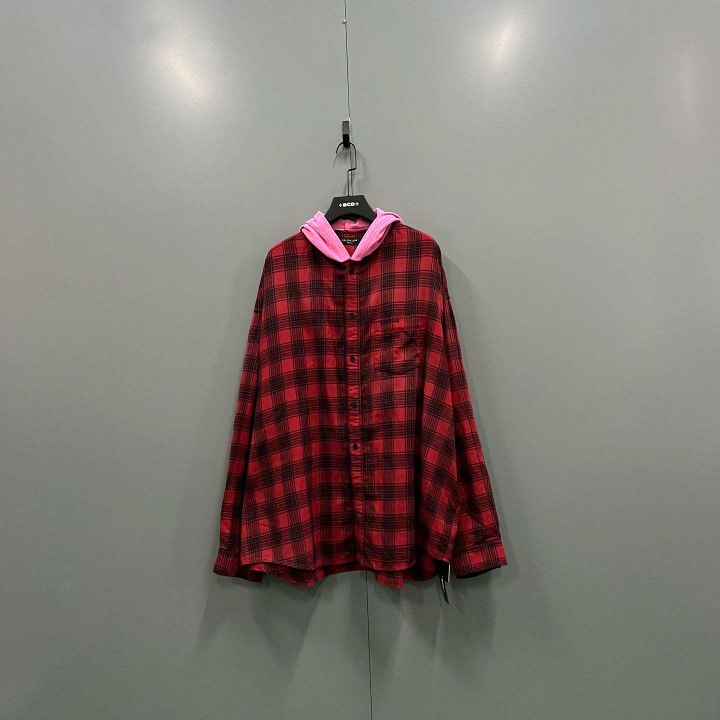 99新 Balenciaga/巴黎世家 (ll) 拼色格纹连帽衬衫 3码/015289