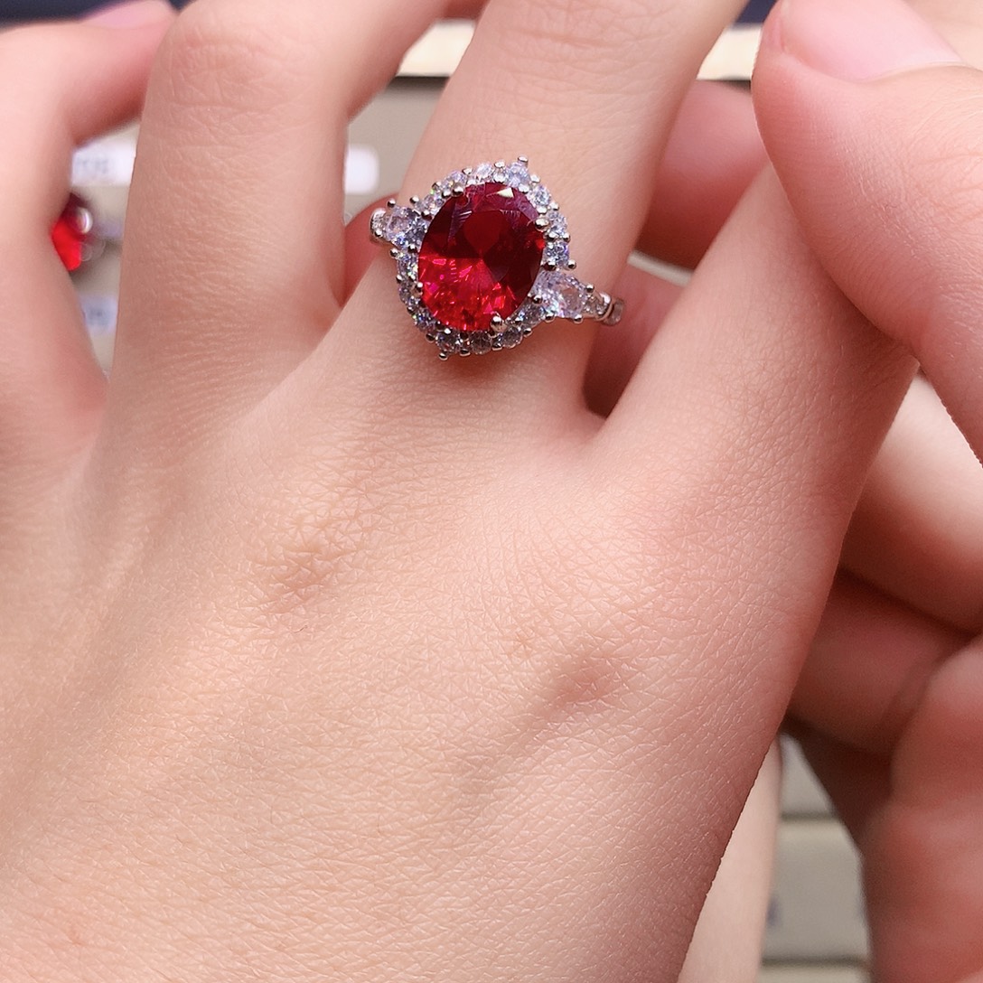 红宝石戒指银S925镶嵌