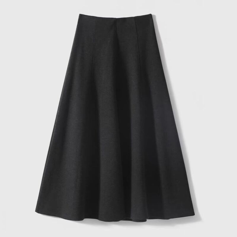 AME 冬季新款高腰立体裁剪八片A字醋酸羊绒毛呢半裙JS9579