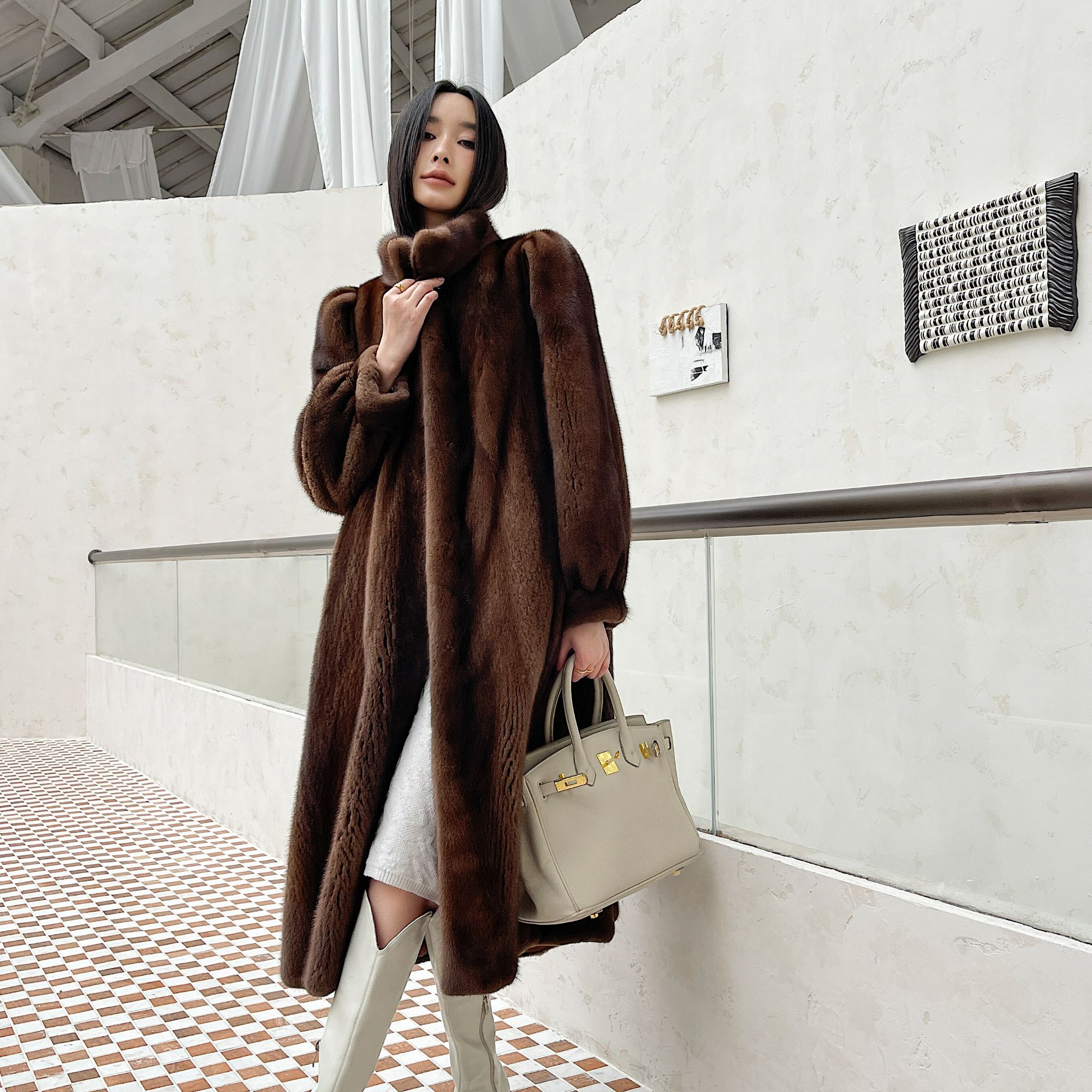 【New Money】新款天鹅绒级别进口水貂整貂大衣气质时尚女外套秋冬
