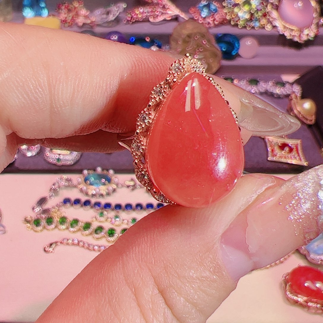 菱锰矿（红纹石）戒指银S925镶嵌