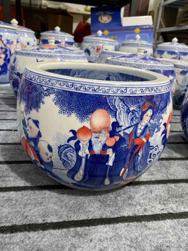 麻姑献寿陶瓷聚宝盆高21肚子28纪念瓷器