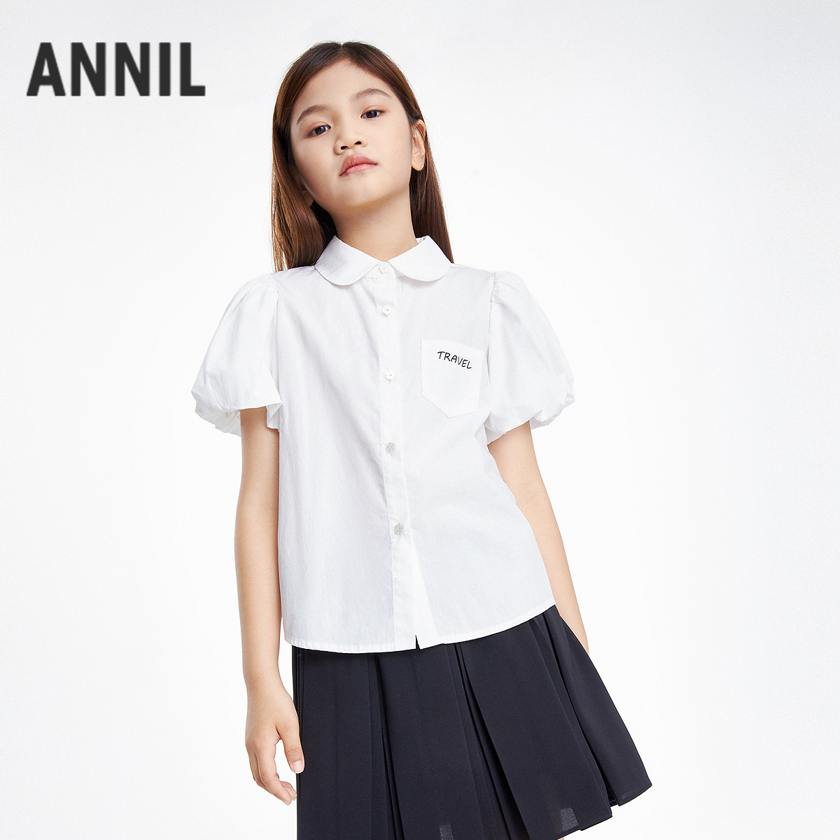 女童翻领短袖上衣夏季新款安奈儿童装EG521168