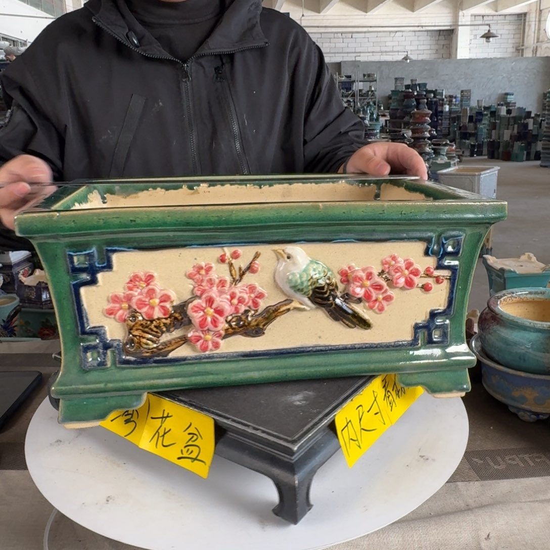 。一风堂石湾花盆 盆口收缩 颗粒气孔 内35*23*14