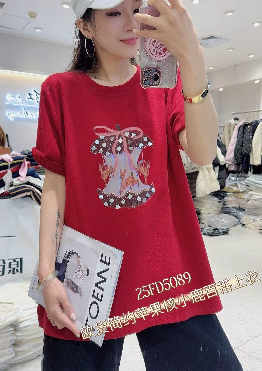 【妃儿红】26春季高品质设计师款欧货时尚减龄T恤-5089