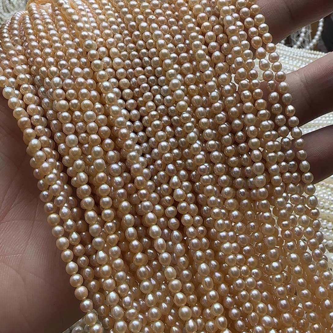 淡水珍珠半成品未镶嵌卡3mm近圆香槟色小米珠