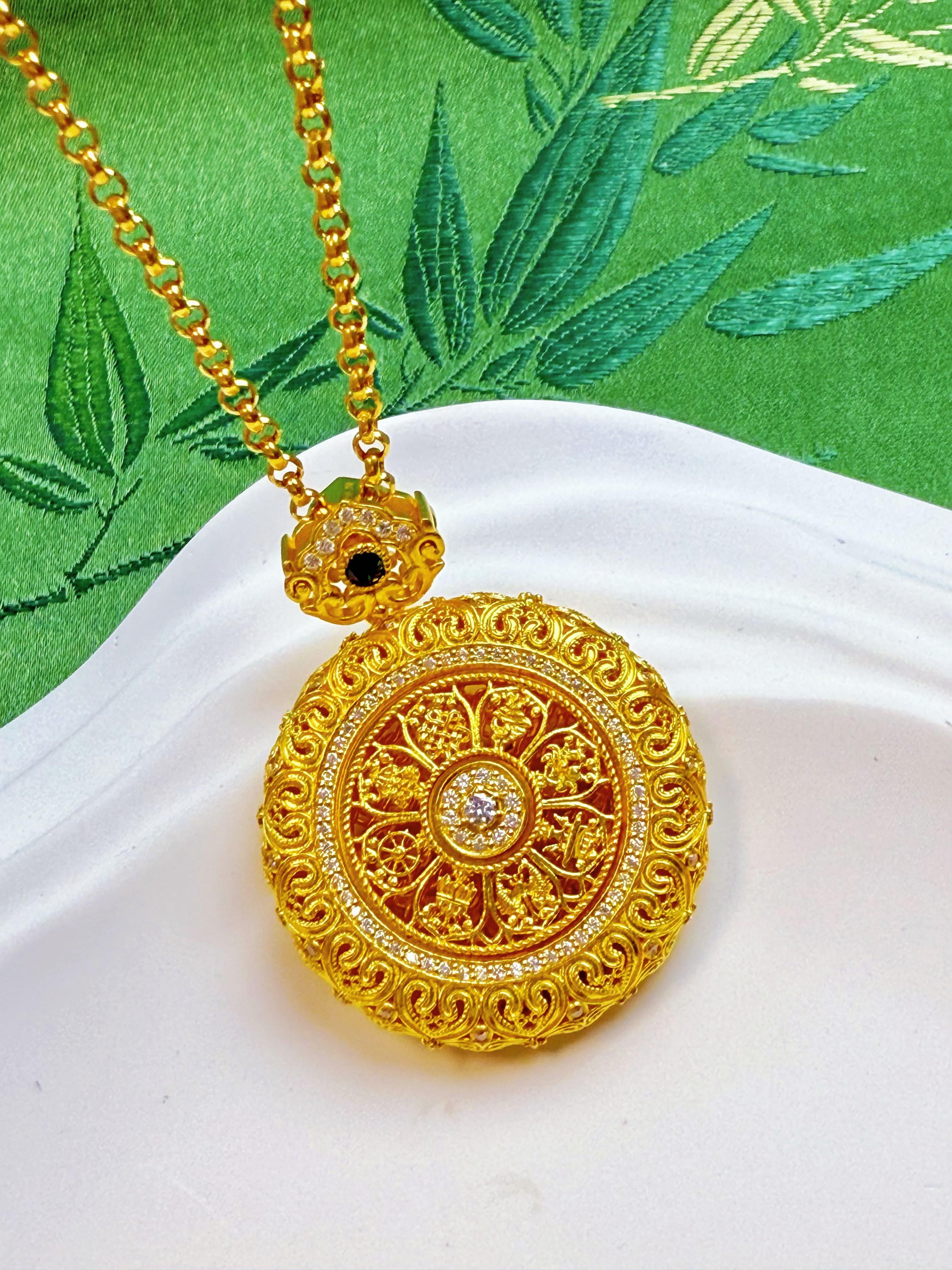 足金999如意花丝八宝罗盘古法吊坠不含链（送皮绳）