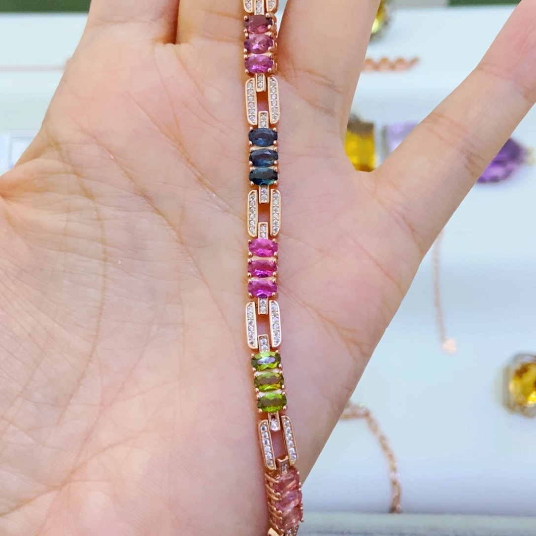 银S925镶嵌手链碧玺