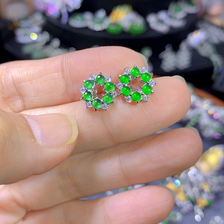 翡翠戒指银S925镶嵌天然翡翠