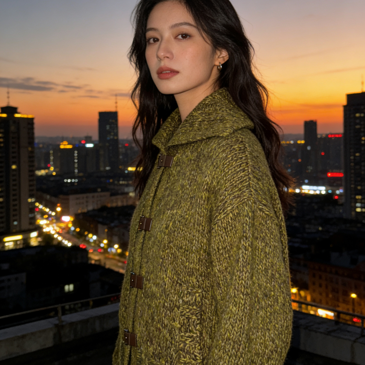 羊毛花纱反绒扣翻领针织开衫7143