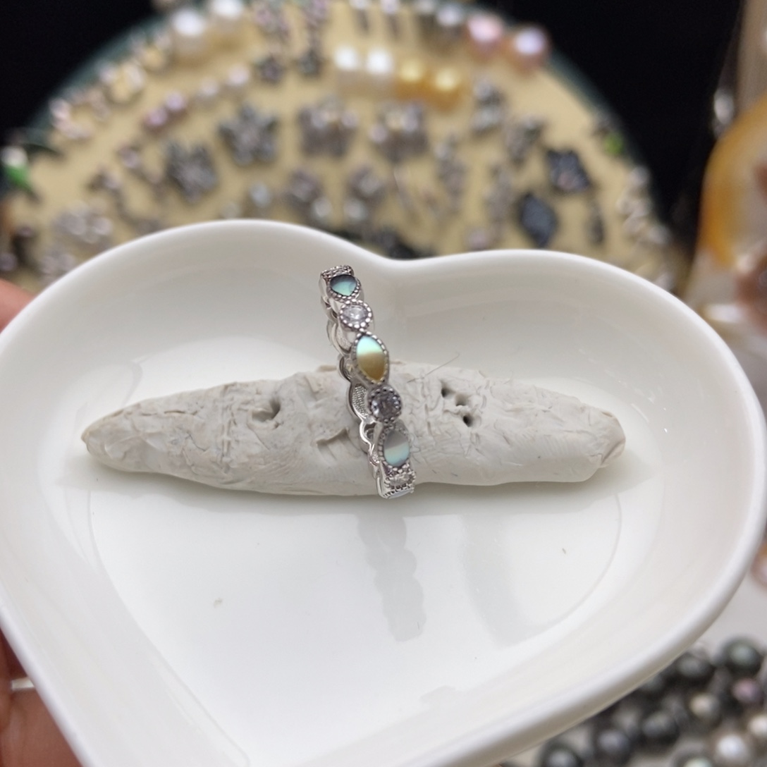 银S925镶嵌海水珍珠画框大溪地切珠戒指银