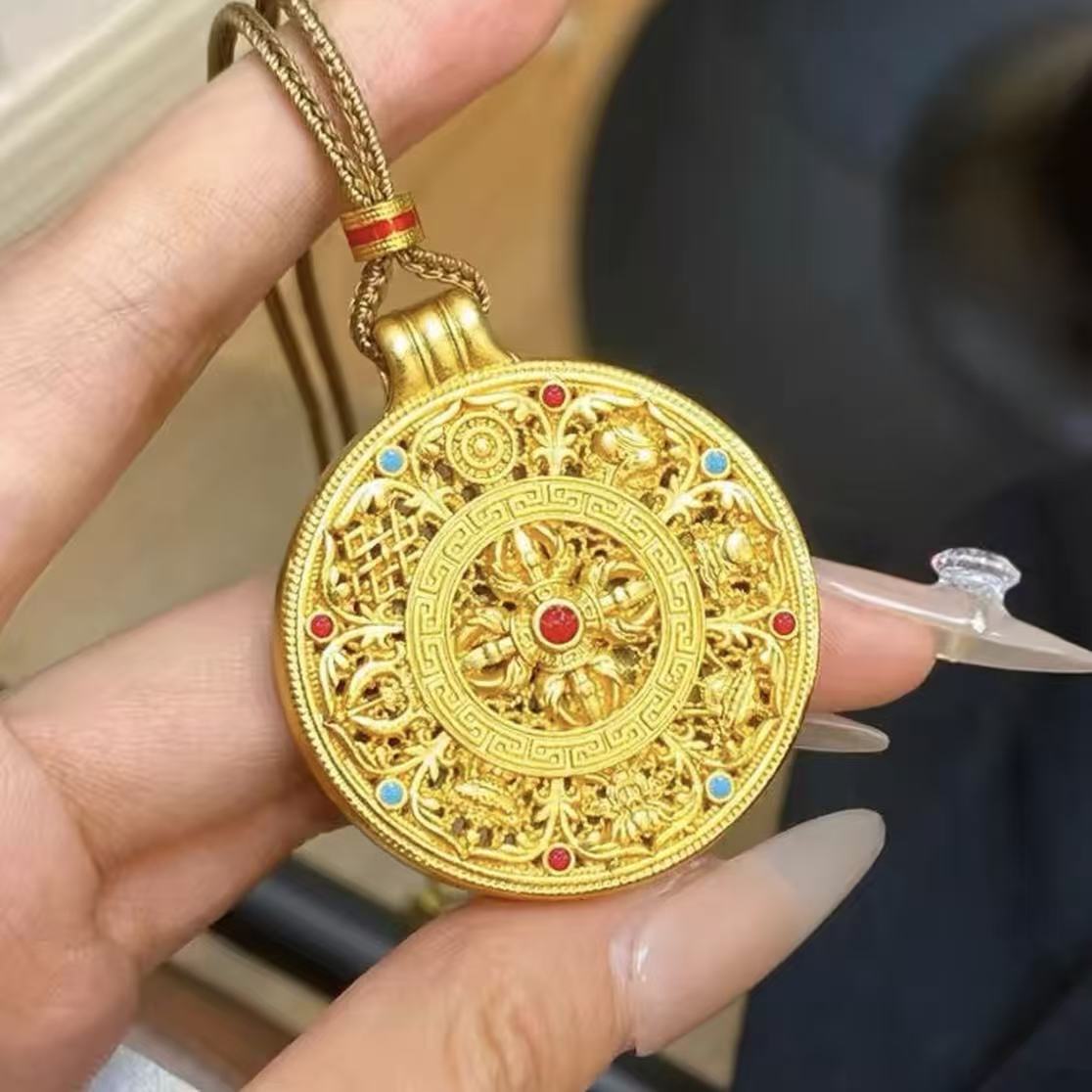 铜合金吊坠 韦雪同款大号八宝罗盘吊坠金色编绳项链毛衣链仿真
