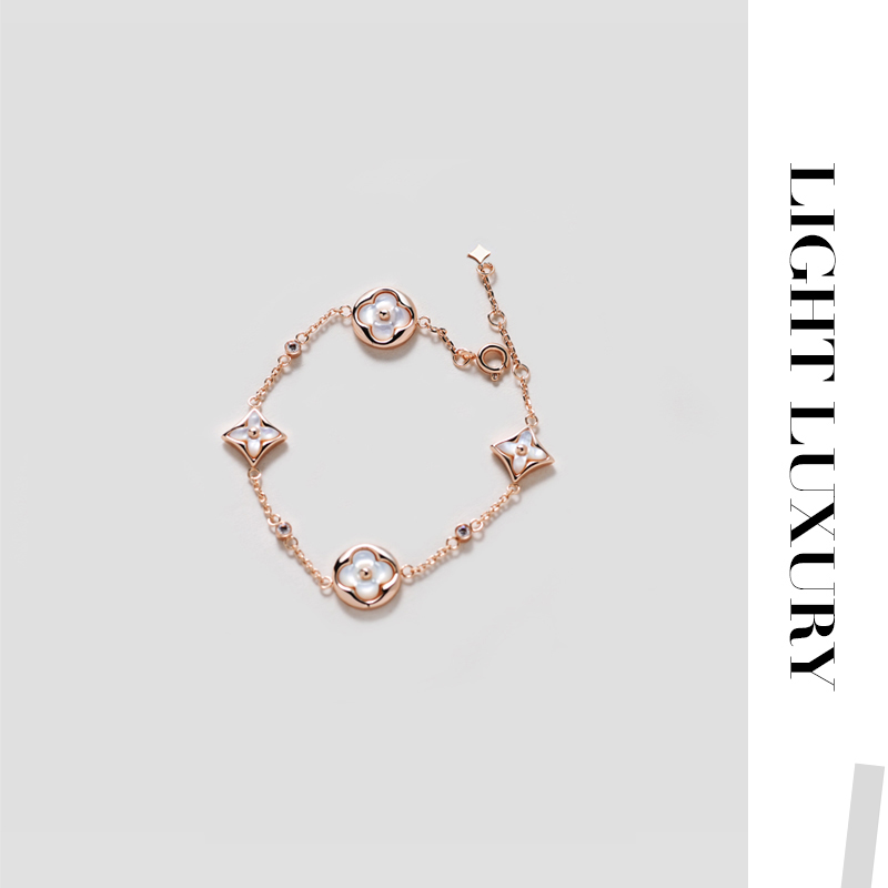 合金贝壳手链 641V金工艺老花白四花手链气质 女 设计感