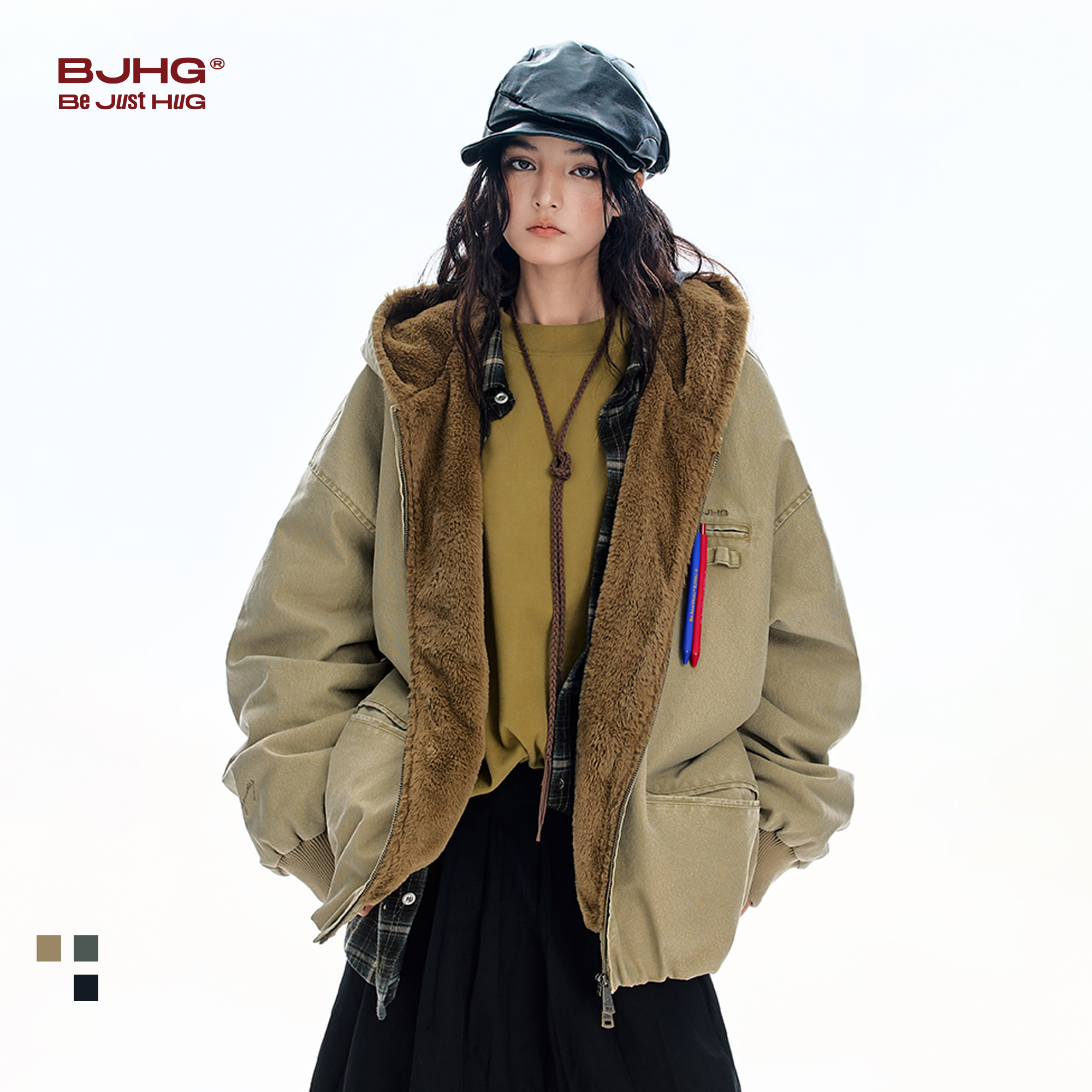 BJHG不计后果座山雕工装棉服外套男冬帆布复古做旧连帽美式棉袄女