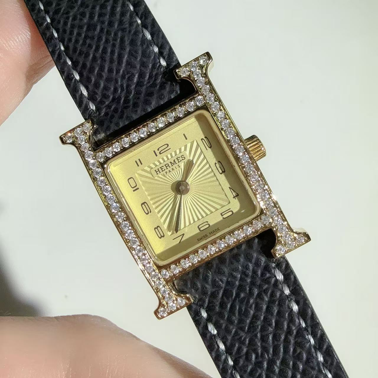99新 Hermes/爱马仕 H hour系列 石英机芯 后镶钻 表径21mm