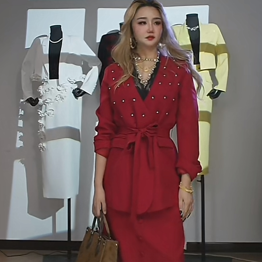 25036-D-1-1-3 新款时尚设计感百搭小香风外套上衣修身半身裙套装