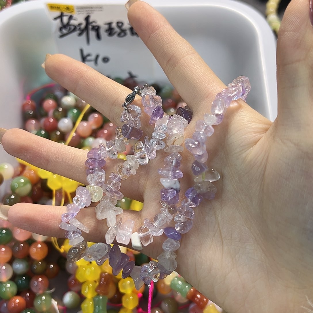 玛瑙/玉髓合金珠宝半成品玻利维亚浅紫成品一条