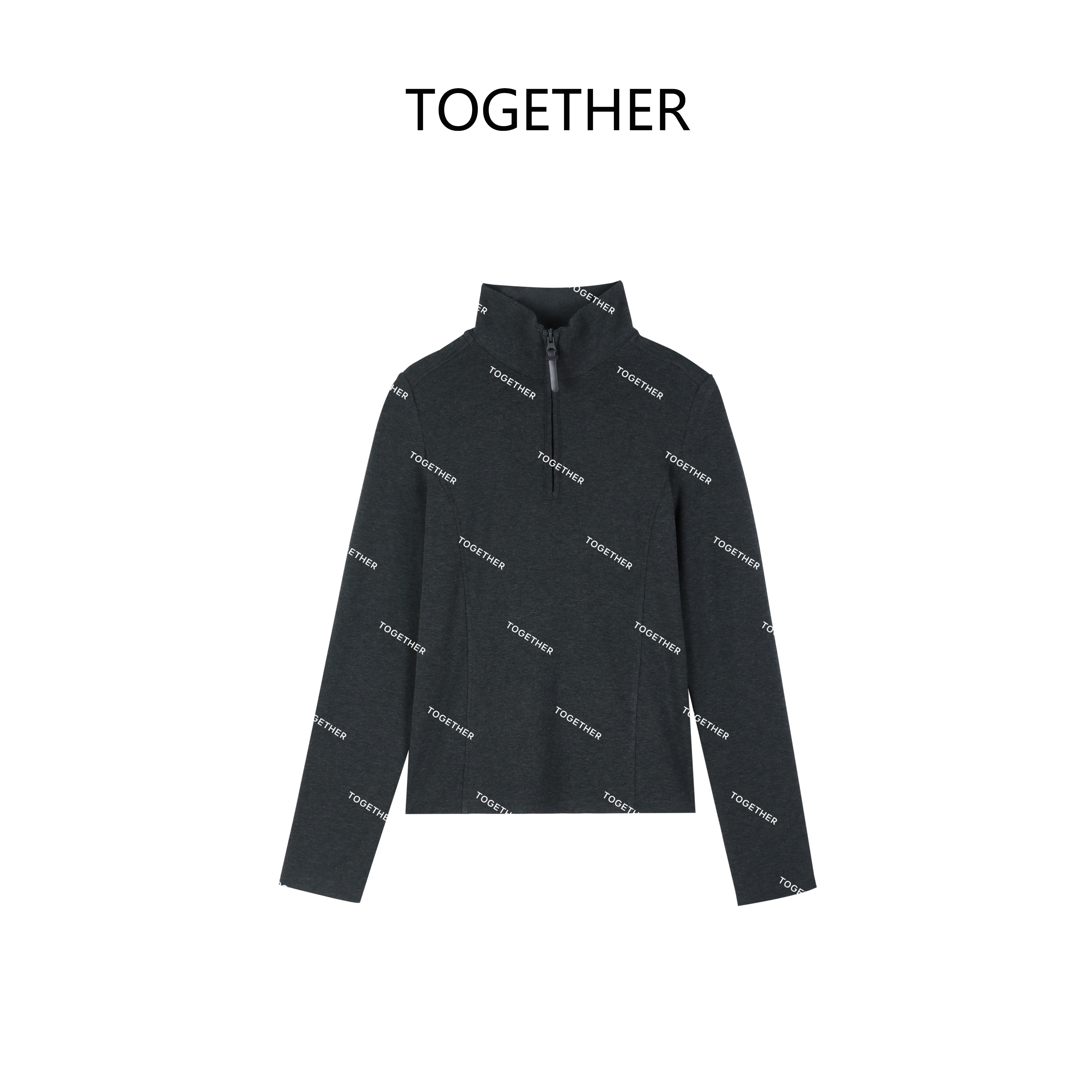  【TOGETHER】· 雪棠 · 秋冬半高领拉链弹力加绒长袖T恤上衣W2229
