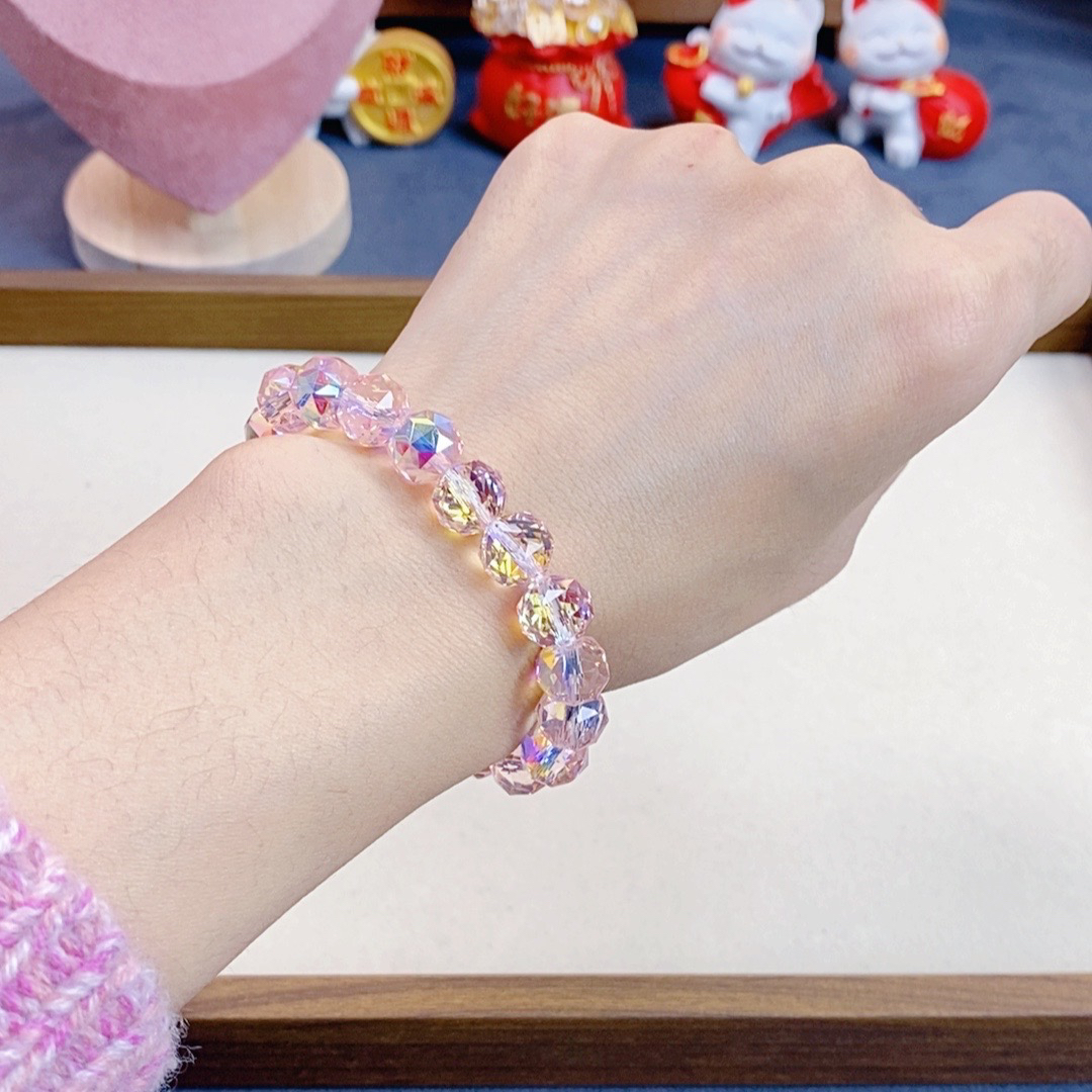 非金属仿水晶手链 975新粉AB卡10MM花球小众饰品水晶手串手链女