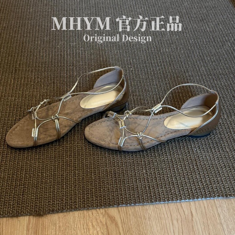 MH官方复古小众编织软底露趾罗马鞋女度假风气质配裙子方头凉鞋