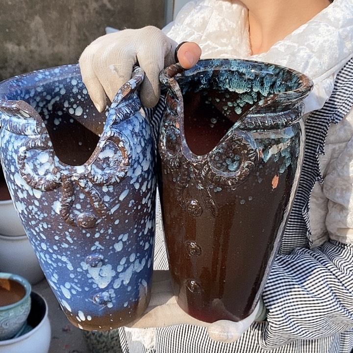 紫砂花盆瑕疵口14高25