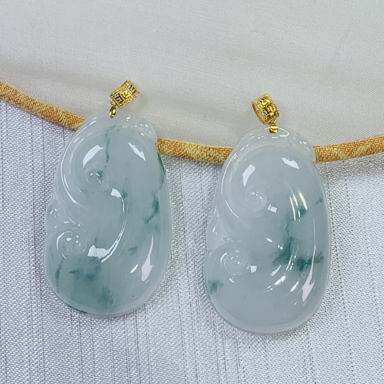 【秋姐家】天然A货翡翠如意18k金镶嵌配绳/多样性发一件&LCG-4