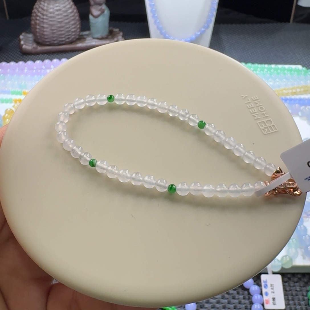 翡翠手链未镶嵌高冰白月光卡4.5新品福利！