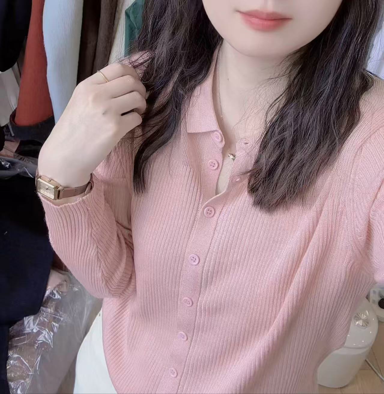 七言家小翻领 软糯坑条开衫