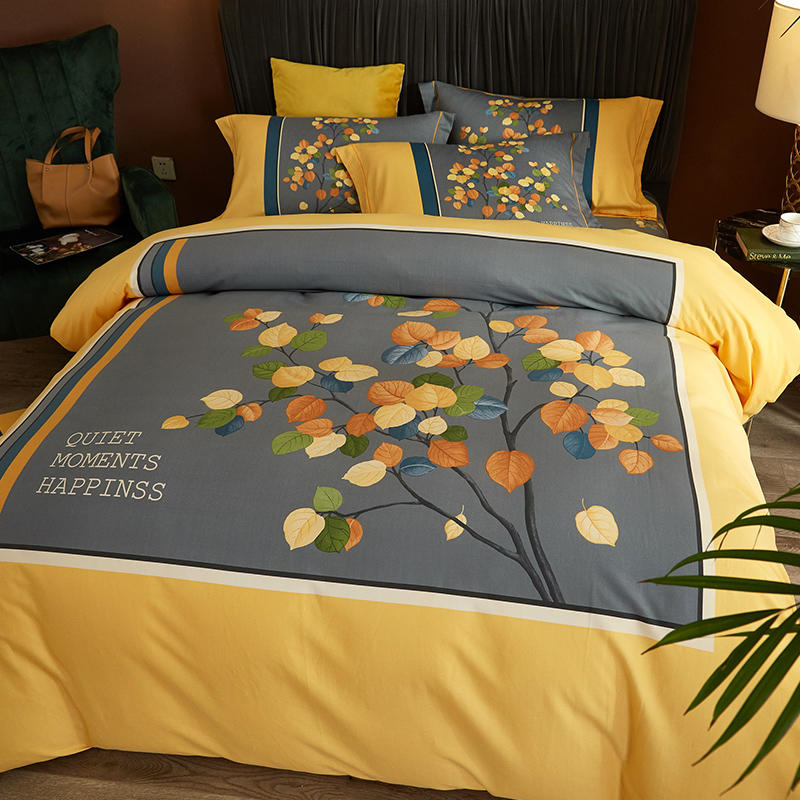 丽人凯 全棉高支高密四件套 庭叶向晚-黄