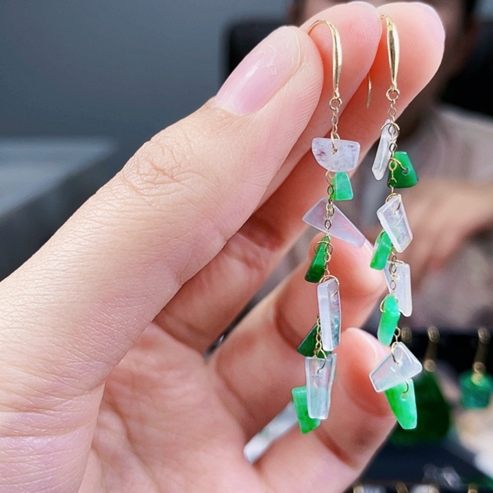 翡翠耳饰18K金镶嵌饰品