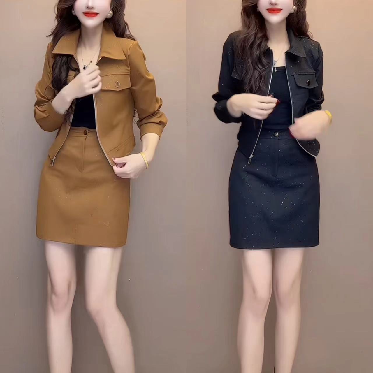 时尚套装简约通勤/韩版休闲风短裙女装短款气质韩版