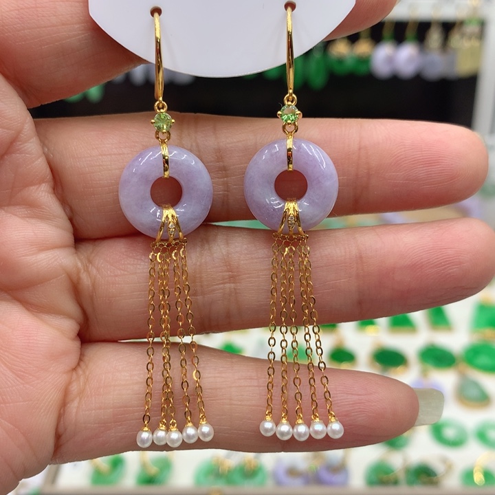 ****️翡翠18K金镶嵌耳饰