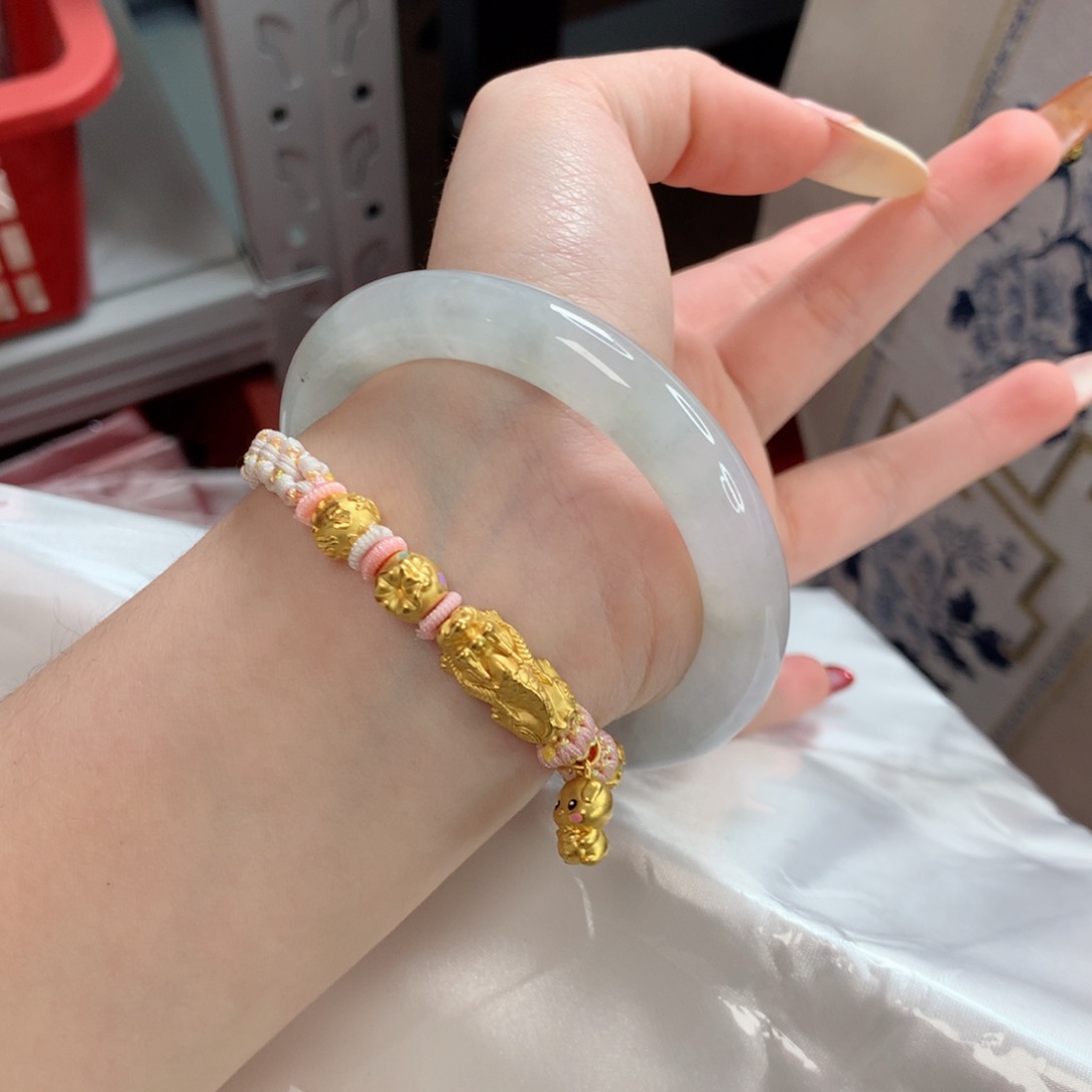 翡翠手镯未镶嵌54白月光圆条～种水嘎嘎好！