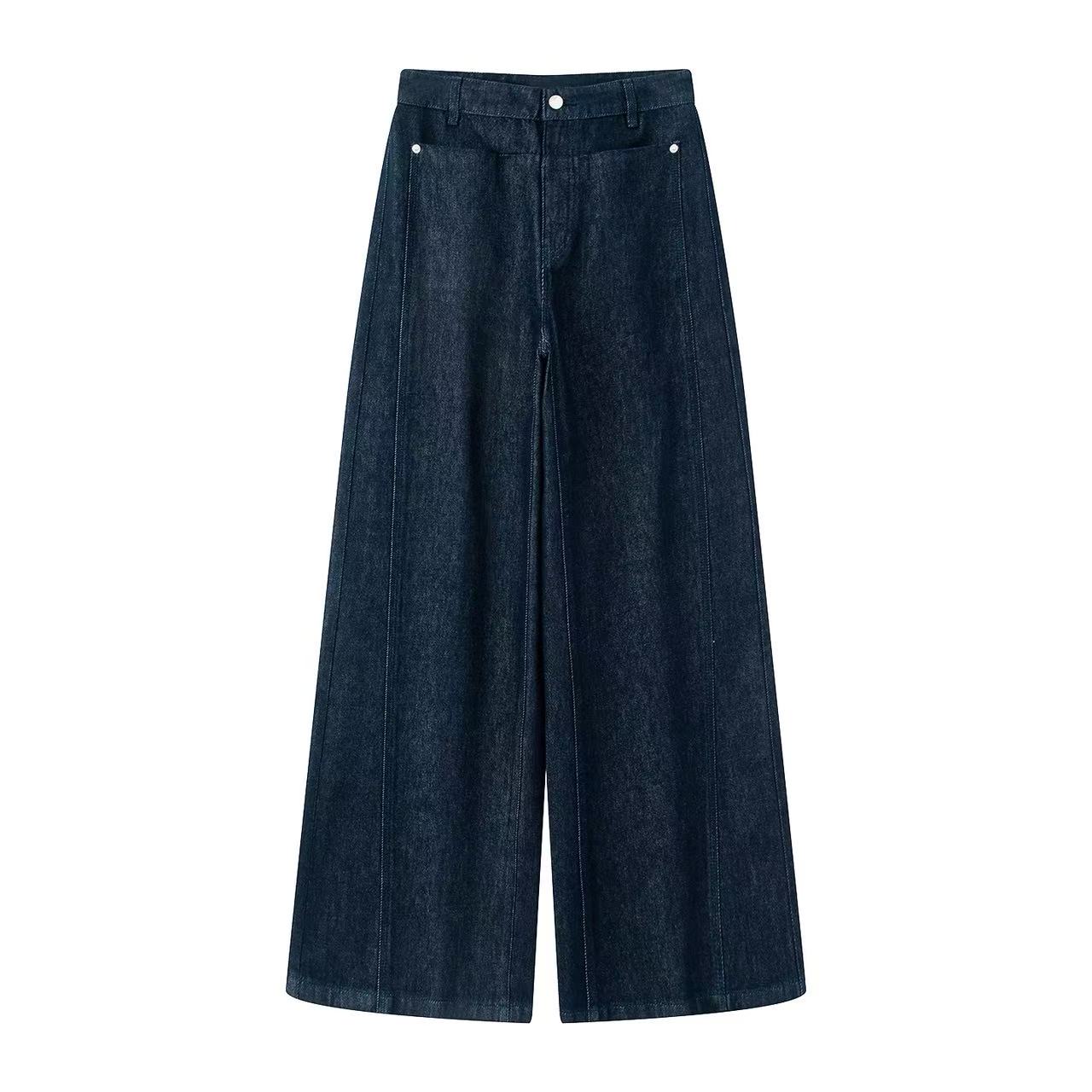 艾家商场同款黑色加长阔腿裤阔腿裤女牛仔裤高腰长裤323026