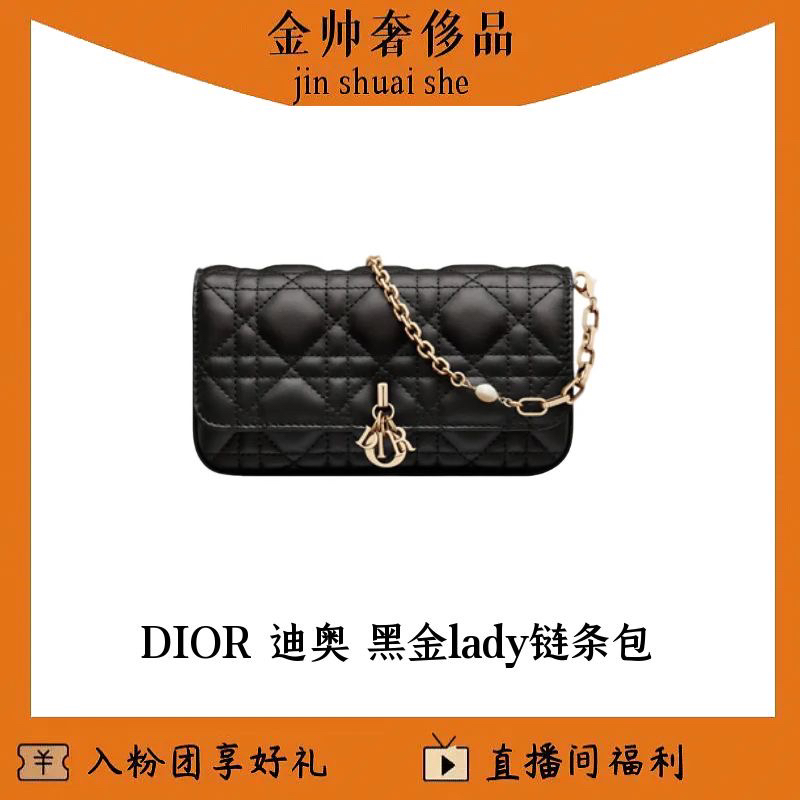99新 DIOR/迪奥 黑金/lady/链条包/单肩包/B4884